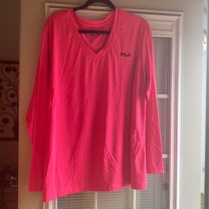 NWOT neon pink FILA v-neck long sleeve dry fit top 3X